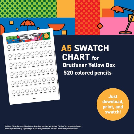 Brutfuner Yellow Box 520 Colored Pencils – A5 Swatch Chart