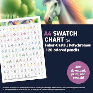 Faber-Castell Polychromos 120 colored pencils – A4 Swatch Chart - Printable A4 PDF - Digital Download