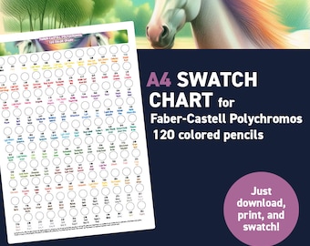 Faber-Castell Polychromos 120 colored pencils – A4 Swatch Chart - Printable A4 PDF - Digital Download