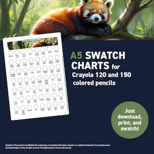 Crayola 120 and 150 colored pencils – A5 Swatch Charts - Printable A5 PDF - Digital Download
