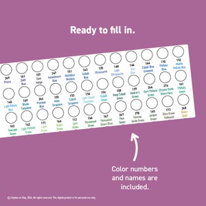 Ready to fill in. Color numbers and names are included.