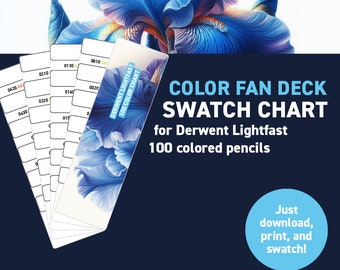 Derwent Lightfast 100 colored pencils – Color Fan Deck Swatch Chart - Printable DIY Color Fan Deck - Digital Download