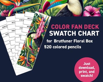 Brutfuner Floral Box 520 colored pencils – Color Fan Deck Swatch Chart - Printable DIY Color Fan Deck - Digital Download