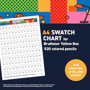 Caja amarilla Brutfuner de 520 lápices de colores – Muestrario A4 - PDF imprimible A4 - Descarga digital