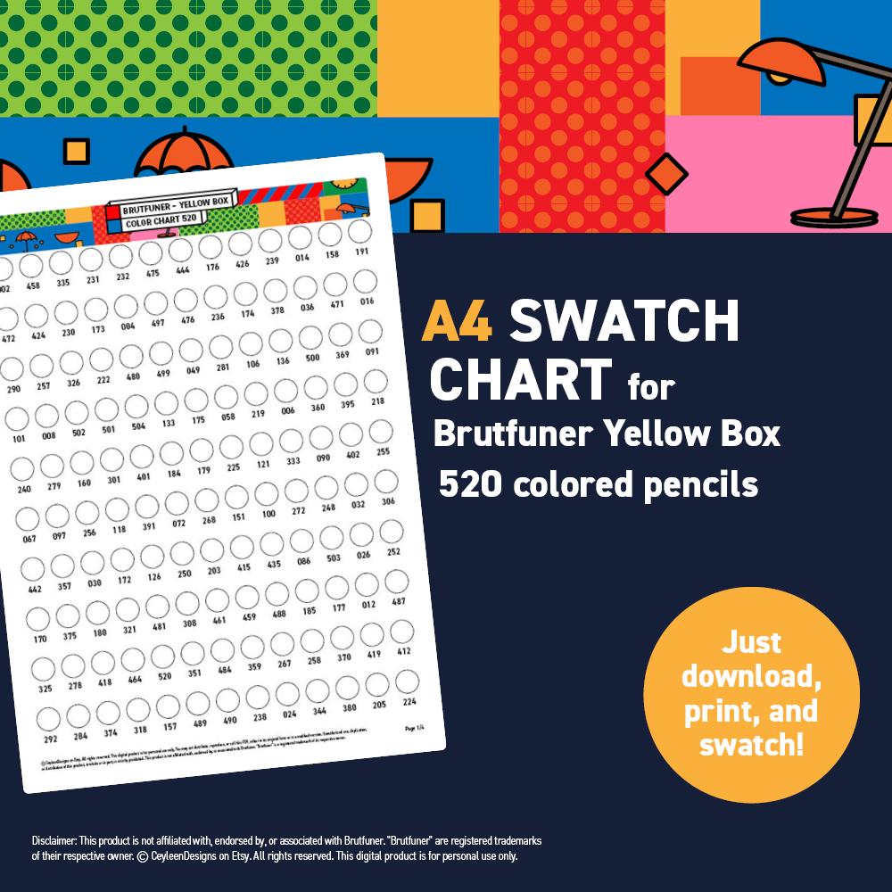 Brutfuner Yellow Box 520 Colored Pencils – A4 Swatch Chart