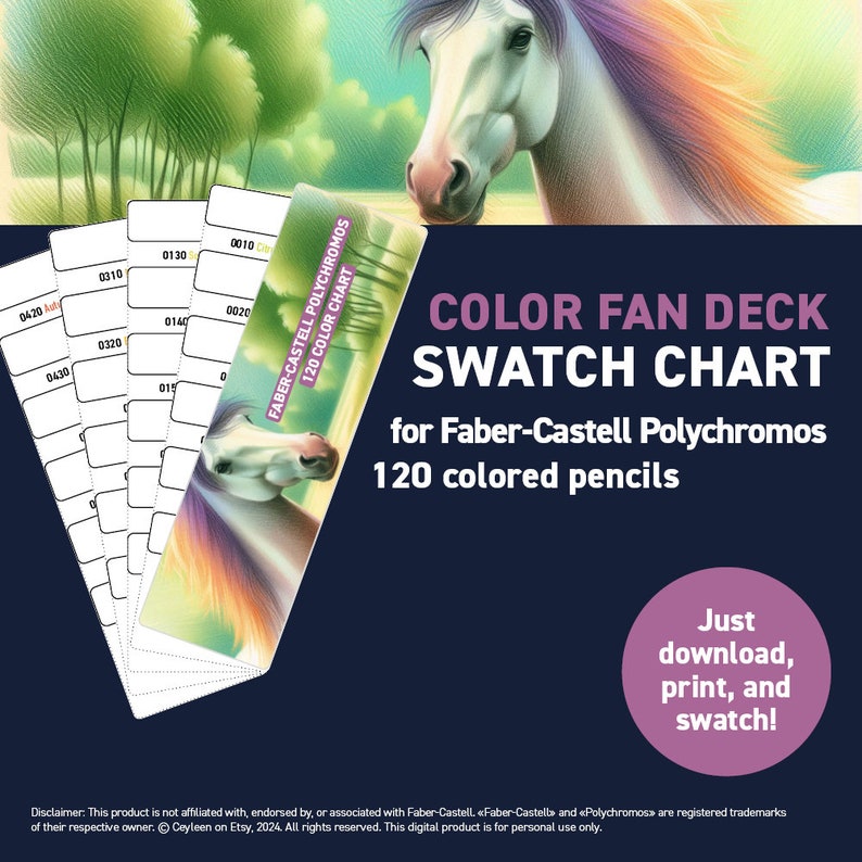 Color Fan Deck Swatch Chart for Faber-Castell Polychromos 120 colored pencils. Just download, print, and swatch!