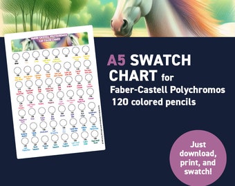 Faber-Castell Polychromos 120 colored pencils – A5 Swatch Chart - Printable A5 PDF - Digital Download