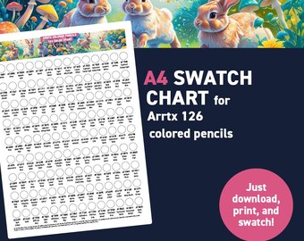 Arrtx colored pencils 126 colored pencils – A4 Swatch Chart - Printable A4 PDF - Digital Download