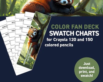 Crayola 120 and 150 colored pencils – Color Fan Deck Swatch Charts - Printable DIY Color Fan Deck - Digital Download