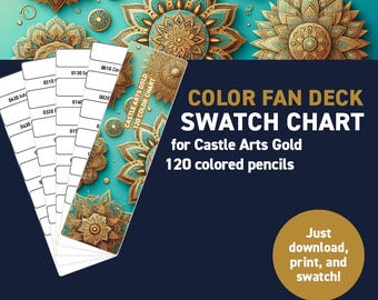 Castle Arts Gold 120 colored pencils – Color Fan Deck Swatch Chart - Printable DIY Color Fan Deck - Digital Download