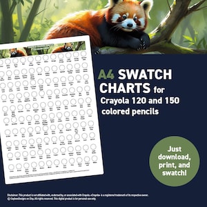 Crayola 120 and 150 colored pencils – A4 Swatch Charts - Printable A4 PDF - Digital Download