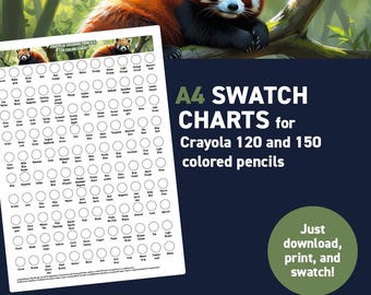Crayola 120 and 150 colored pencils – A4 Swatch Charts - Printable A4 PDF - Digital Download