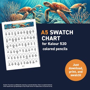 Kalour 520 colored pencils – A5 Swatch Chart - Printable A5 PDF - Digital Download