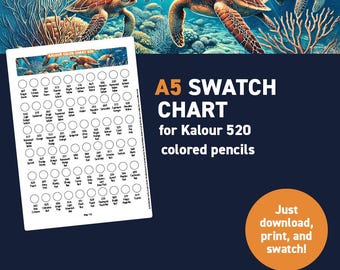 Kalour 520 colored pencils – A5 Swatch Chart - Printable A5 PDF - Digital Download