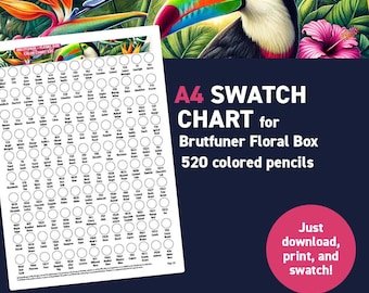 Brutfuner Floral Box 520 colored pencils – A4 Swatch Chart - Printable A4 PDF - Digital Download