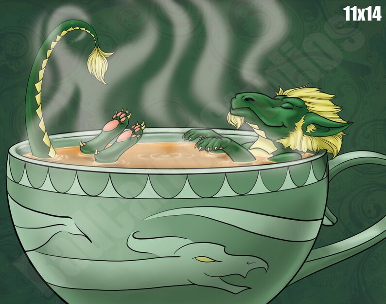 Tiny Tea Dragon art print Etsy