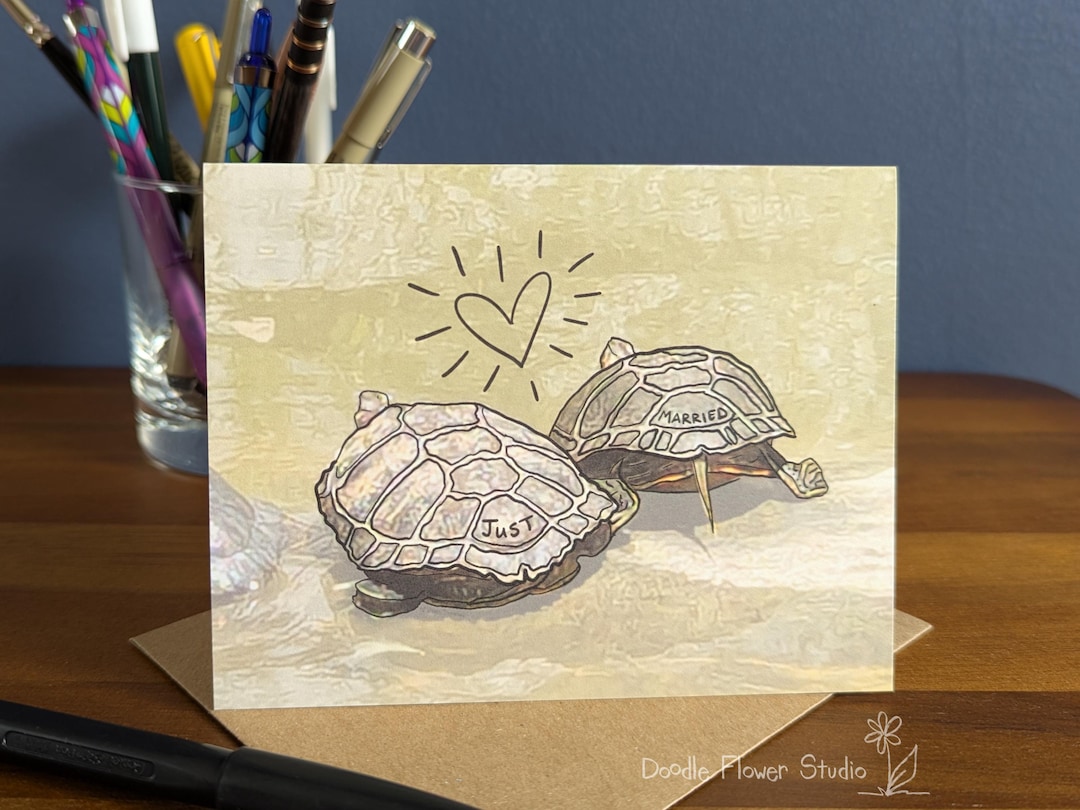 Married Turtle Celebratory Critters, Just Married Turtles, Wedding Card: Blank Inside ...