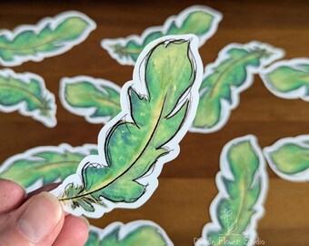 Fanciful Feather Sticker, Seafoam:  glossy vinyl