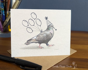 Birthday Bird Pigeon, Birthday Card:  Blank Inside, A2 Card with Envelope