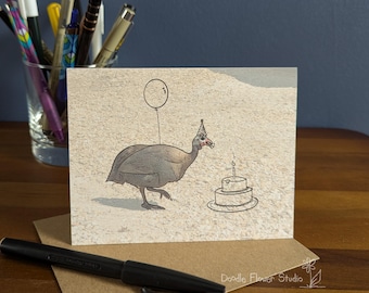 Birthday Bird Guinea Fowl, Birthday Card:  Blank Inside, A2 Card with Envelope