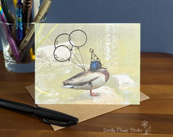 Birthday Bird Mallard Duck, Birthday Card:  Blank Inside, A2 Card with Envelope