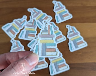 Book Stack and Bud Vase Sticker:  matte vinyl