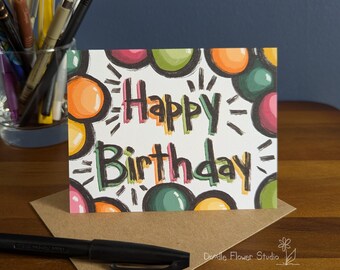 Happy Birthday Dots, Birthday Card: Blank Inside, A2 Card with Envelope
