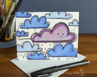Sad Cloud, Sympathy Card:  Blank Inside, A2 Card with Envelope