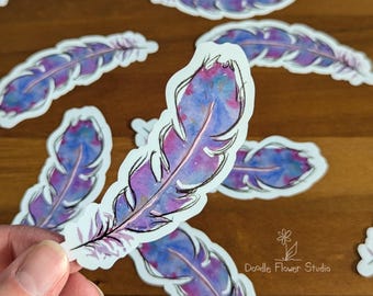 Fanciful Feather Sticker, Purple:  glossy vinyl