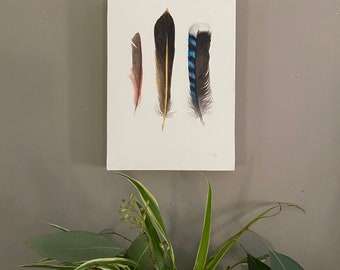 Original Feather Painting, watercolor painting, modern decor, home decor, boho decor, natural decor, feather sketch, blue jay, feather art