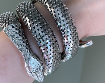 Excellent Whiting and Davis Silver Mesh Wrap Snake Bracelet