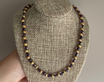 14K Yellow Gold Amethyst Etruscan Revival Bead and Amethyst Bead Necklace