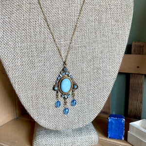 Edwardian Czechoslovakia Robins Egg Blue Enamel Pendant on Chain