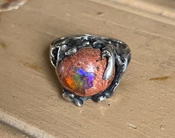 Mid-Century Amorphic Ring in Sterling Silver with Mexican Fire Opal in Rhyolite