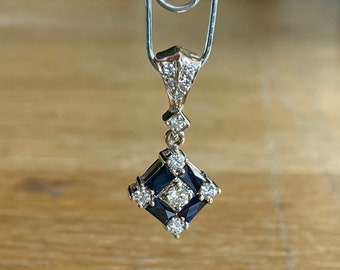 18K Art Deco Style Diamond and Sapphire Pendant