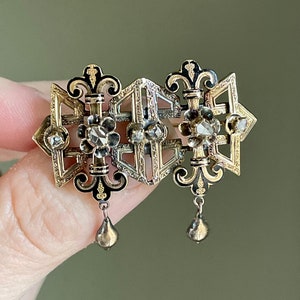 1870&#39;s 14K Victorian Taille d’Epargné Brooch with Rose Cut Diamonds