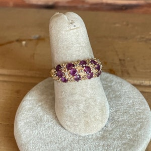 SALE Vintage 10K Yellow Gold Ruby and Diamond Ring Size 7