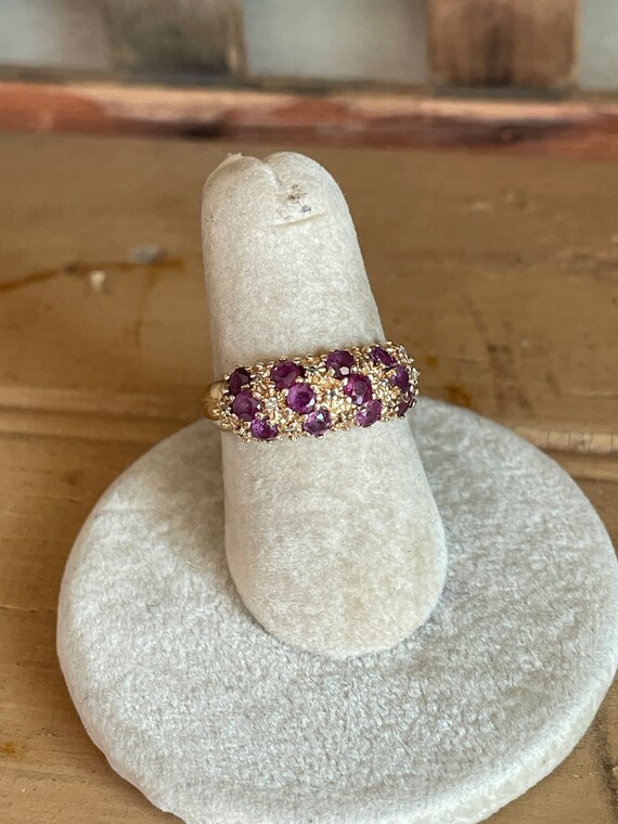 SALE Vintage 10K Yellow Gold Ruby and Diamond Ring