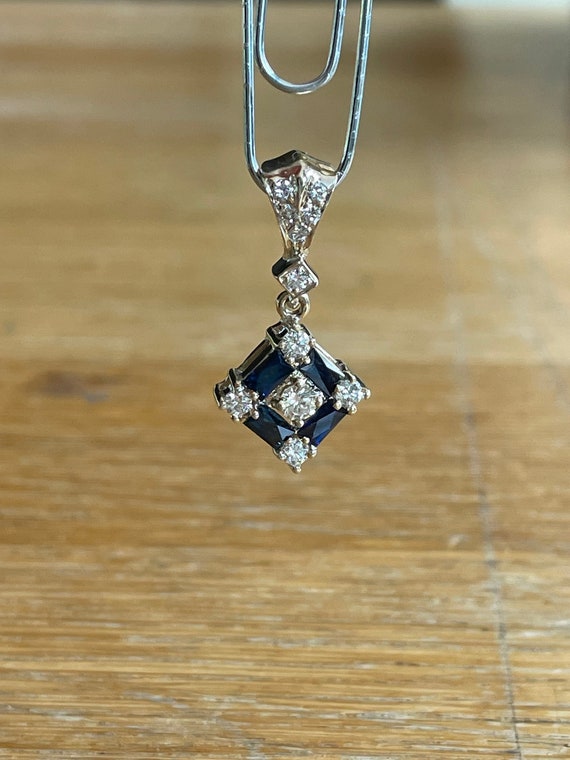 18K Art Deco Style Diamond and Sapphire Pendant