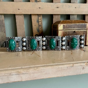 Argent Sterling Mexicain Vert Onyx Audacieux Large Bracelet