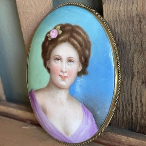 Antique c1900 Czechoslovakia Hand Painted Portrait on Porcelain