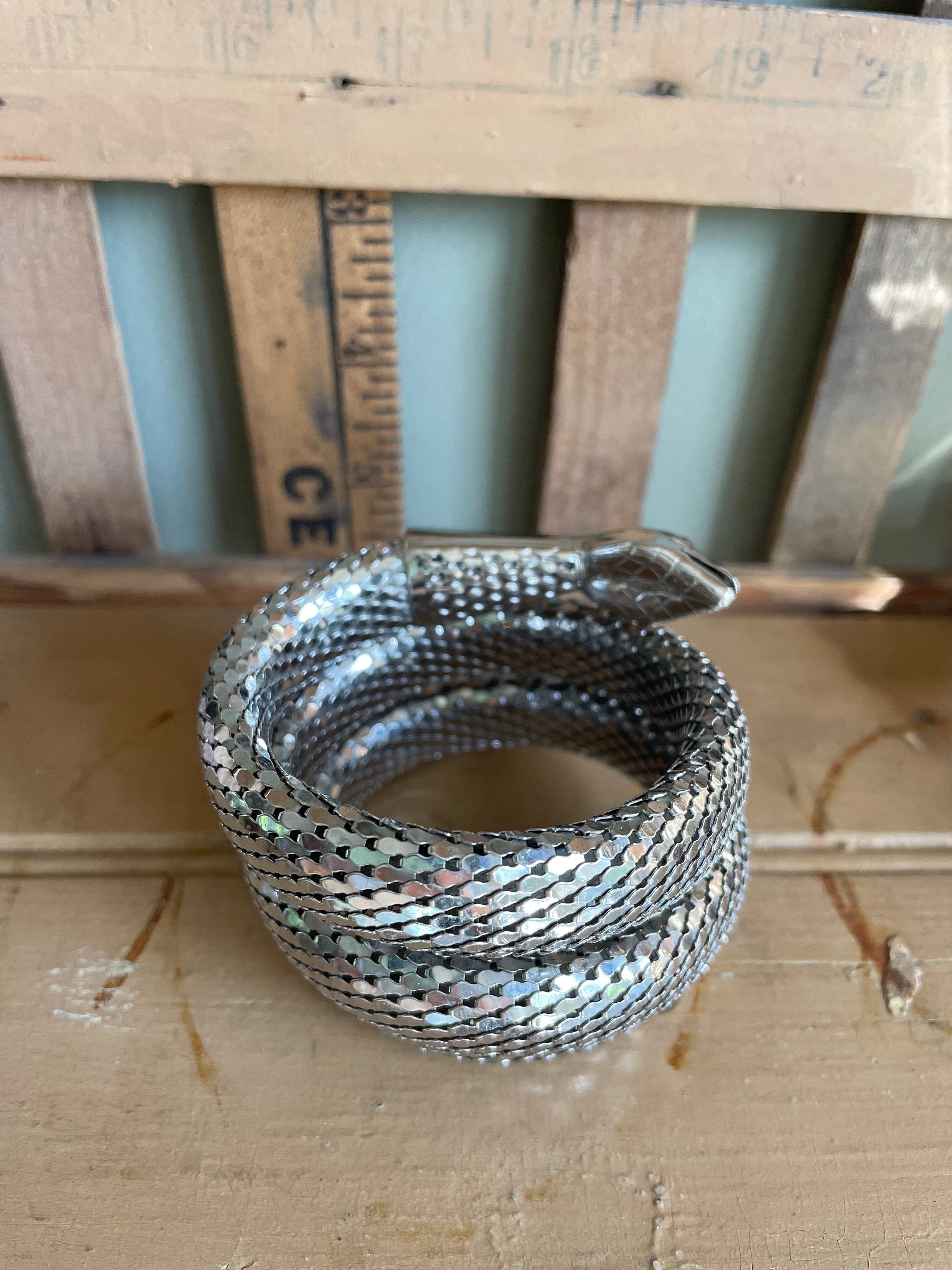Vtg Whiting & Davis Mesh Snake Bracelet Peking green Glass