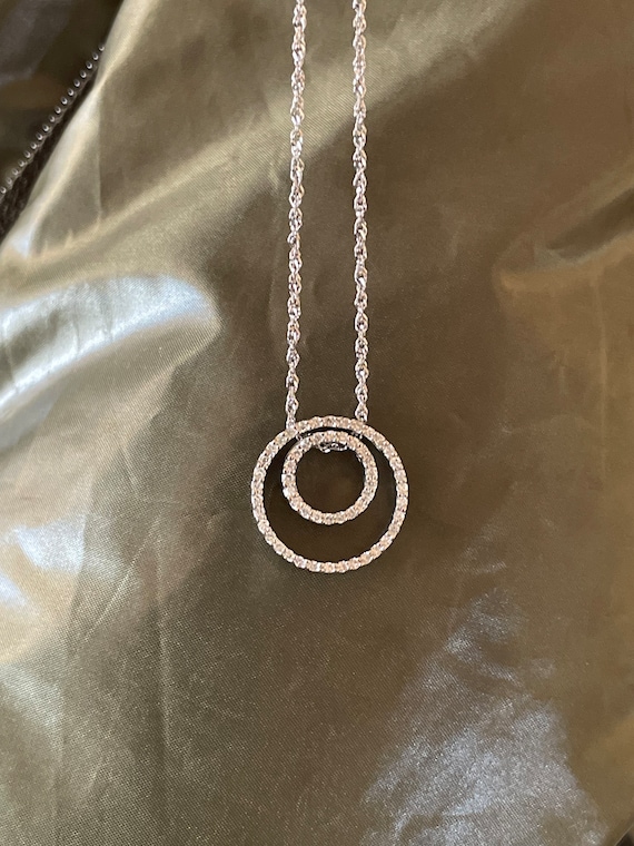 14K White Gold Double Diamond Circle Pendant on 14