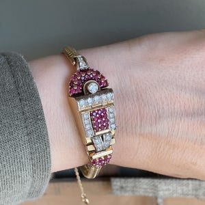 Impressive Retro Solid 14K Rose and White Gold Diamond and Ruby Set Surprise Hidden Watch