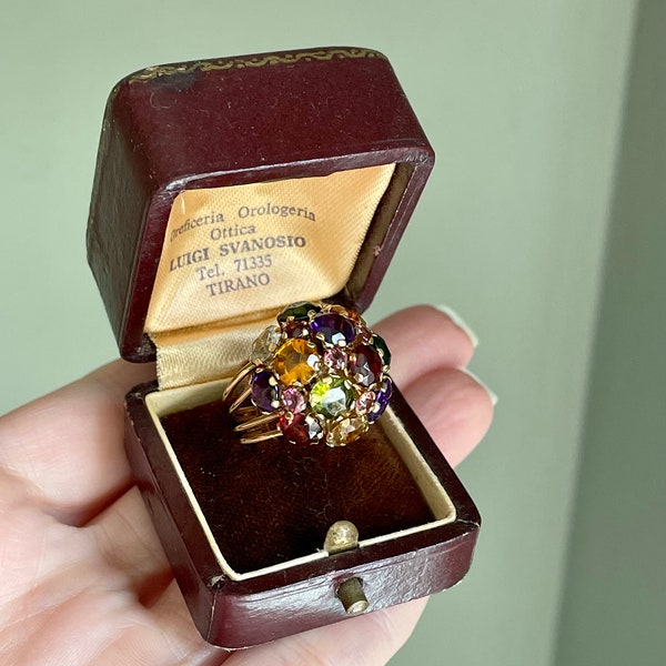 SALE Mid Century 18K Yellow Gold Multi Gemstone Ball Tutti Fruity Ring