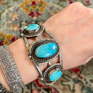 Bracelet manchette serti de lunette Navajo vintage des années 1970