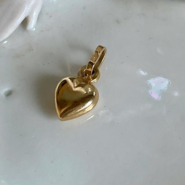 Sweet Vintage Mini 18K Yellow Gold Puffy Heart Charm and 16" 14K Twisted Rope Chain