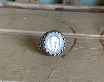 1919 King George 3 Pence Coin Sterling Silver Ring