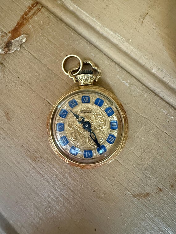 American Heritage Gold and Blue Pocket Watch Pendant s-l400.jpg main image 3