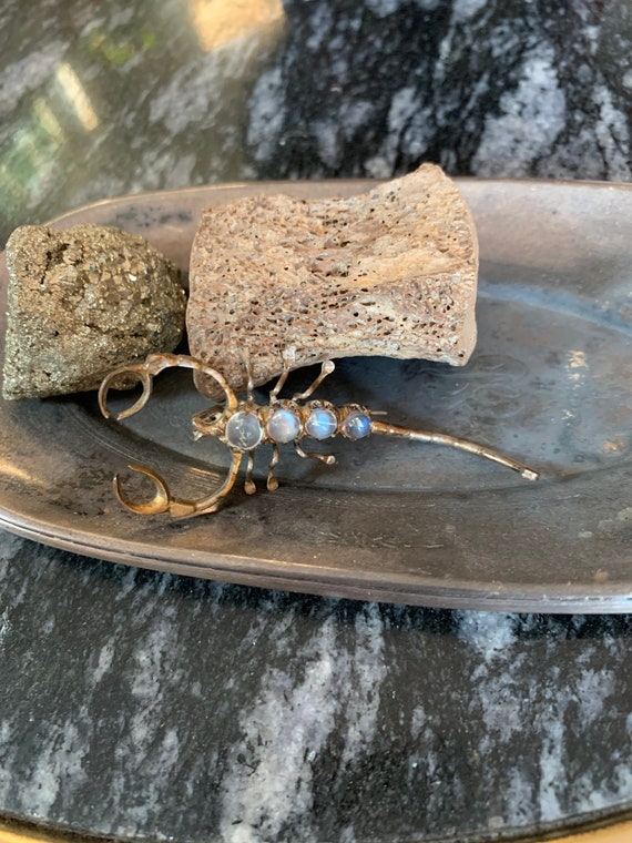 Antique Silver Gilt Moonstone Scorpion Brooch